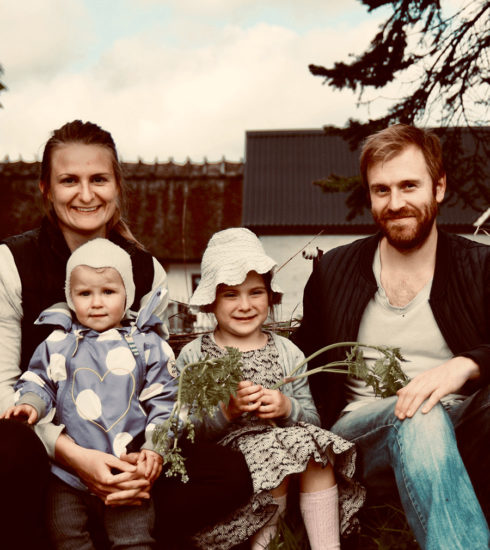 Mom, dad and two kids. Signe Hauritz and Mads Brun from Denmark, and two of their children.